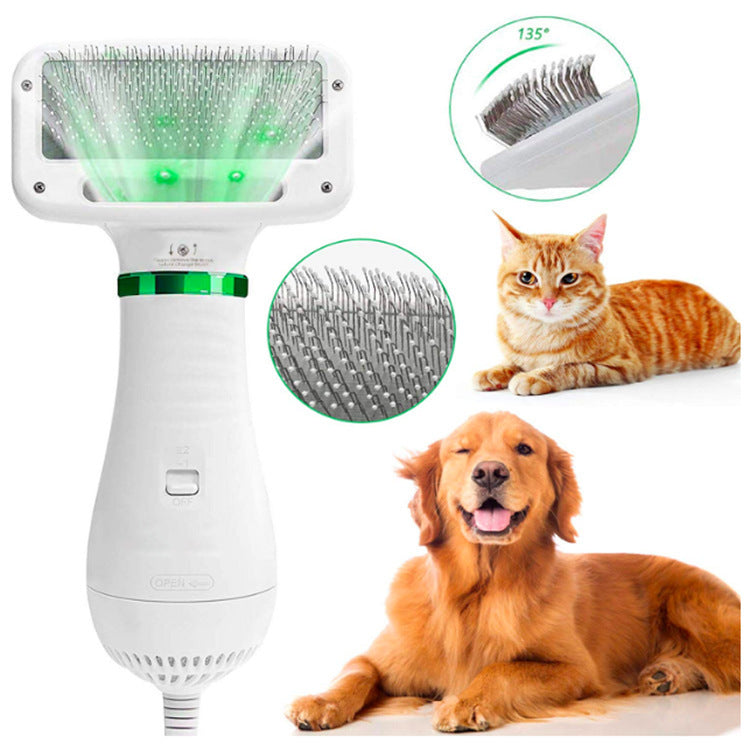 Dual-purpose pet hair dryer and brush